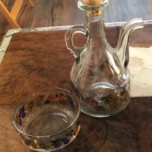 🍲 NWOT CERVE Glass Olive Oil Bottle & Bowl Fruit